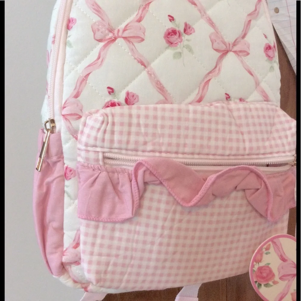 Pink bow floral mini backpack